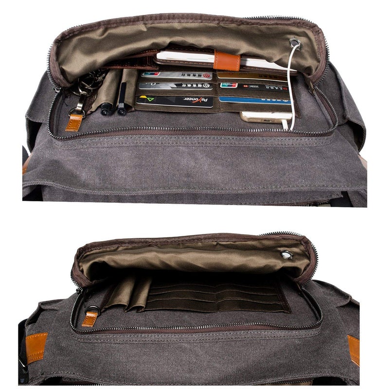 ESTARER 13-14 Inch Laptop Messenger Bag Water-Resistant Canvas Shoulder Bag for Business College, Grey - Image 4